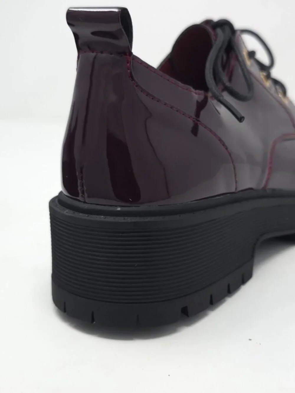 Chunky Platform Faux Leather Oxford Patent Wine Lug Sole Lace Up - Picture 8 of 11